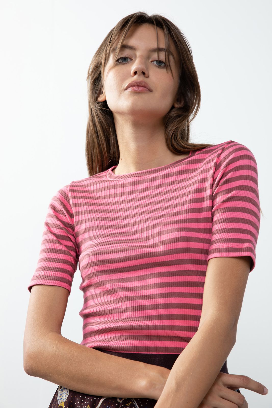 Roze gestreept t-shirt - Dames |