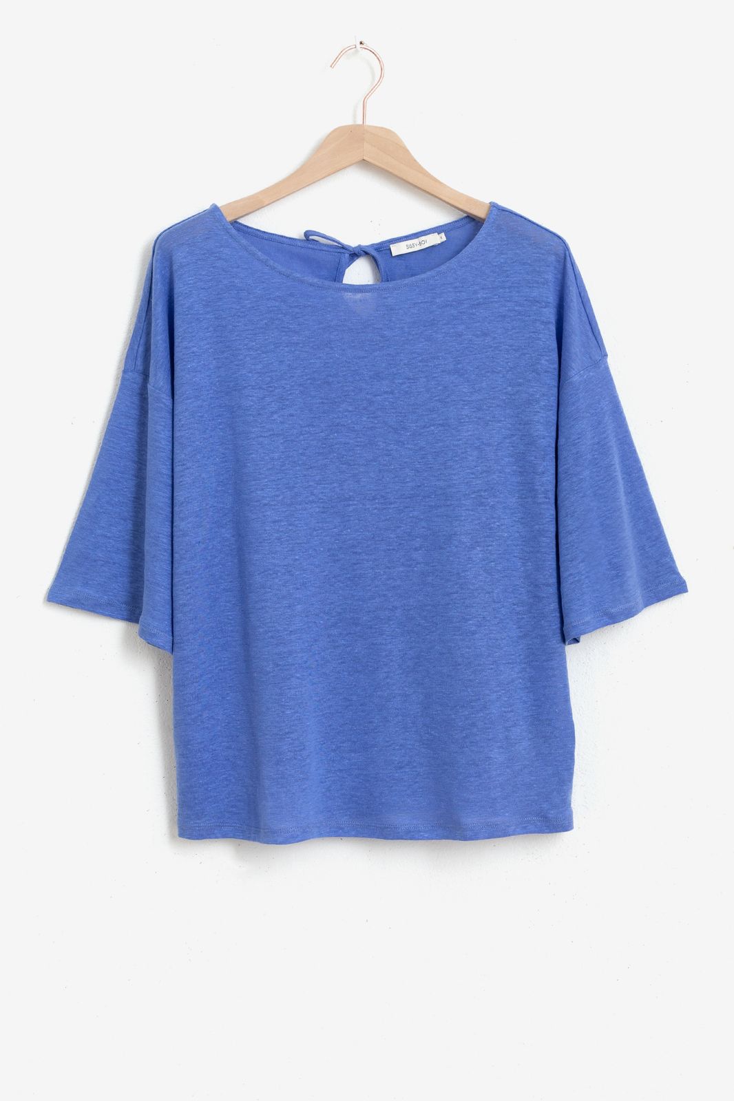 Bekwaam breed Relatieve grootte Blauw linnen T-shirt met driekwart mouwen - Dames | Sissy-Boy