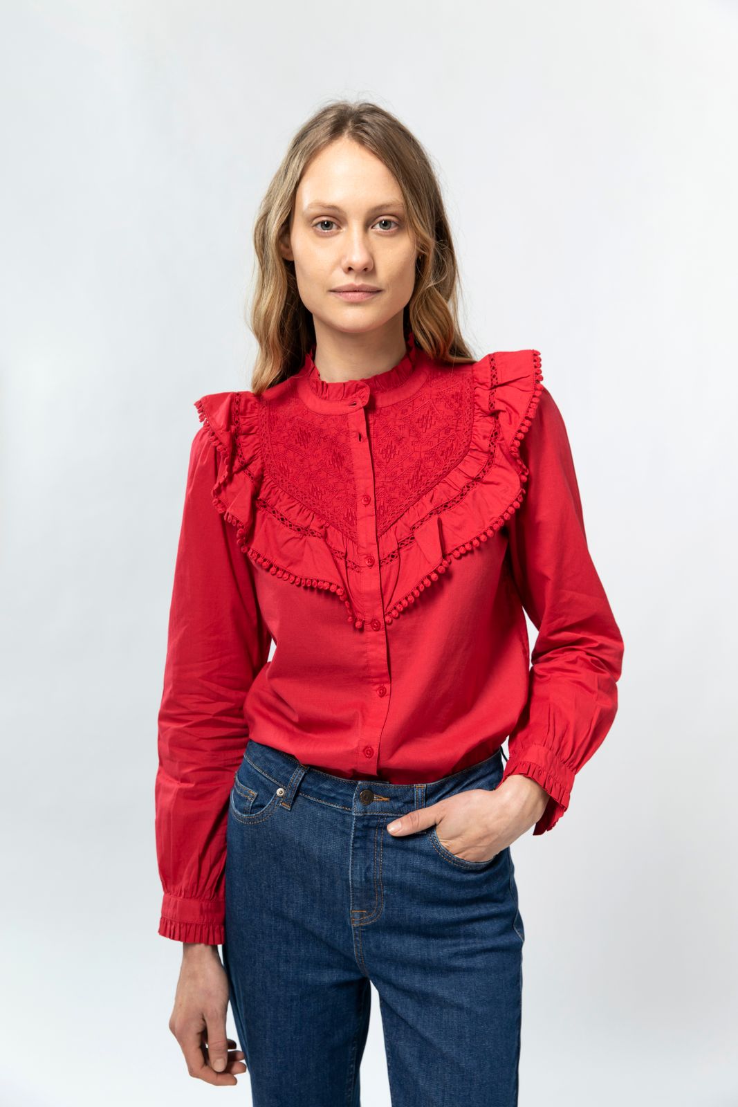 dubbellaag markt Onnauwkeurig Rode blouse met kanten details en ruffles - Dames | Sissy-Boy