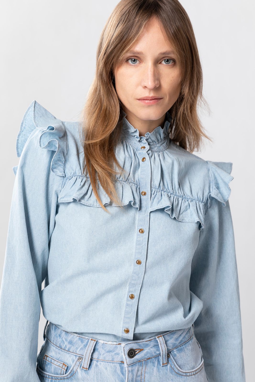Vervreemding Autorisatie Besparing Denim blouse met ruffles - Dames | Sissy-Boy