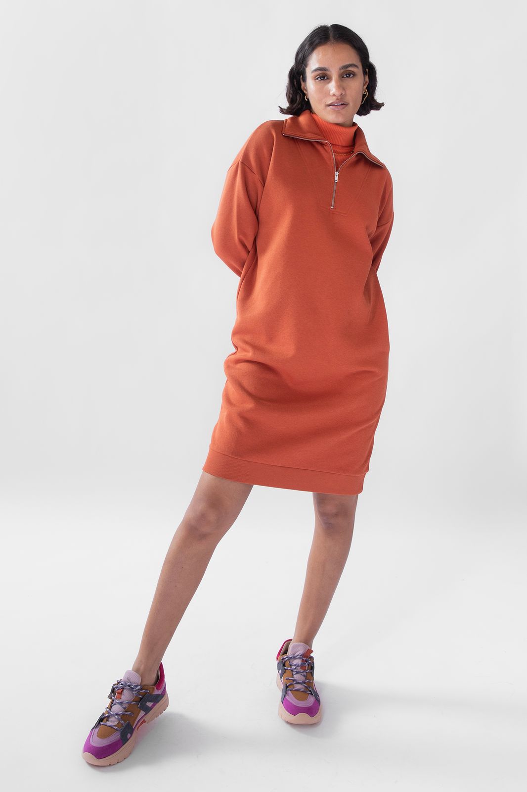Sweatkleid mit - Reißverschluss orange
