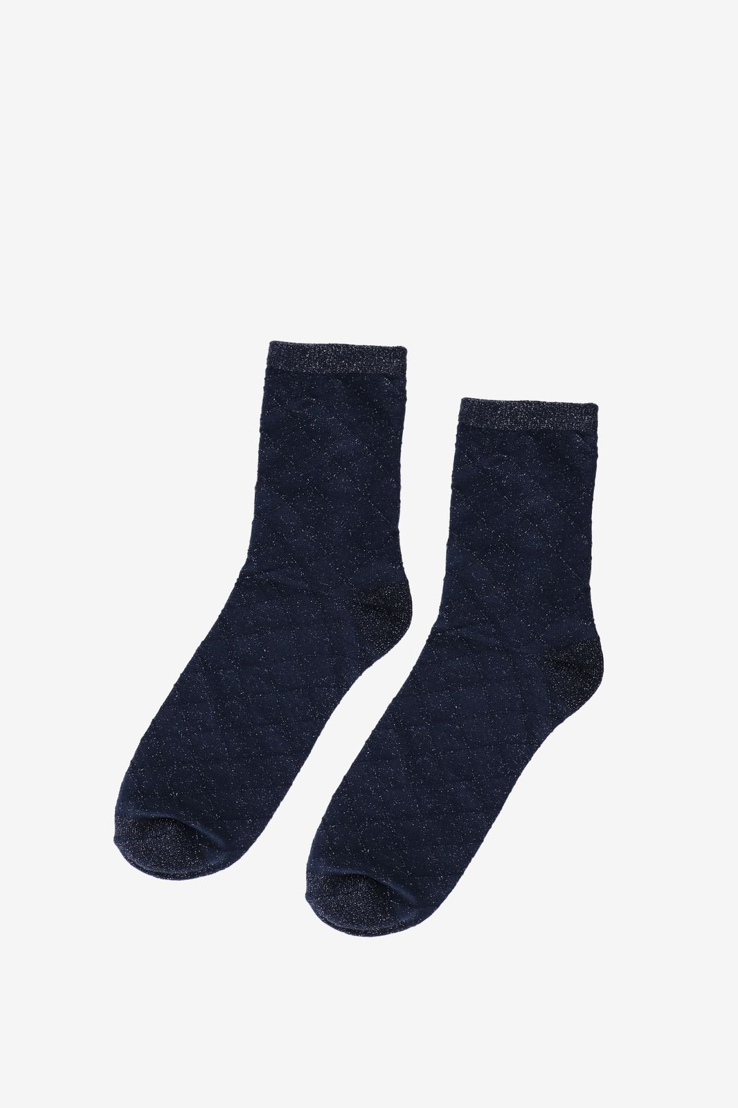 Becksöndergaard dunkelblaue Socken mit Lurex und Rautenmuster