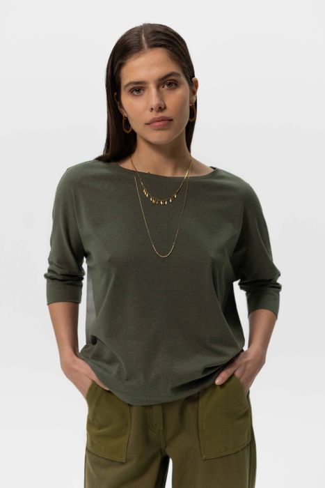 T-Shirt mit überschnittenen Schultern - dunkelgrün