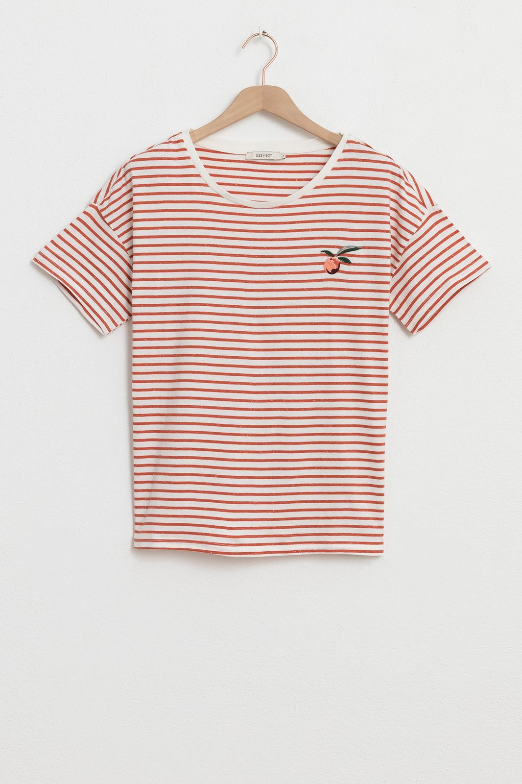 Gestreiftes TShirt mit OrangenStickerei orange