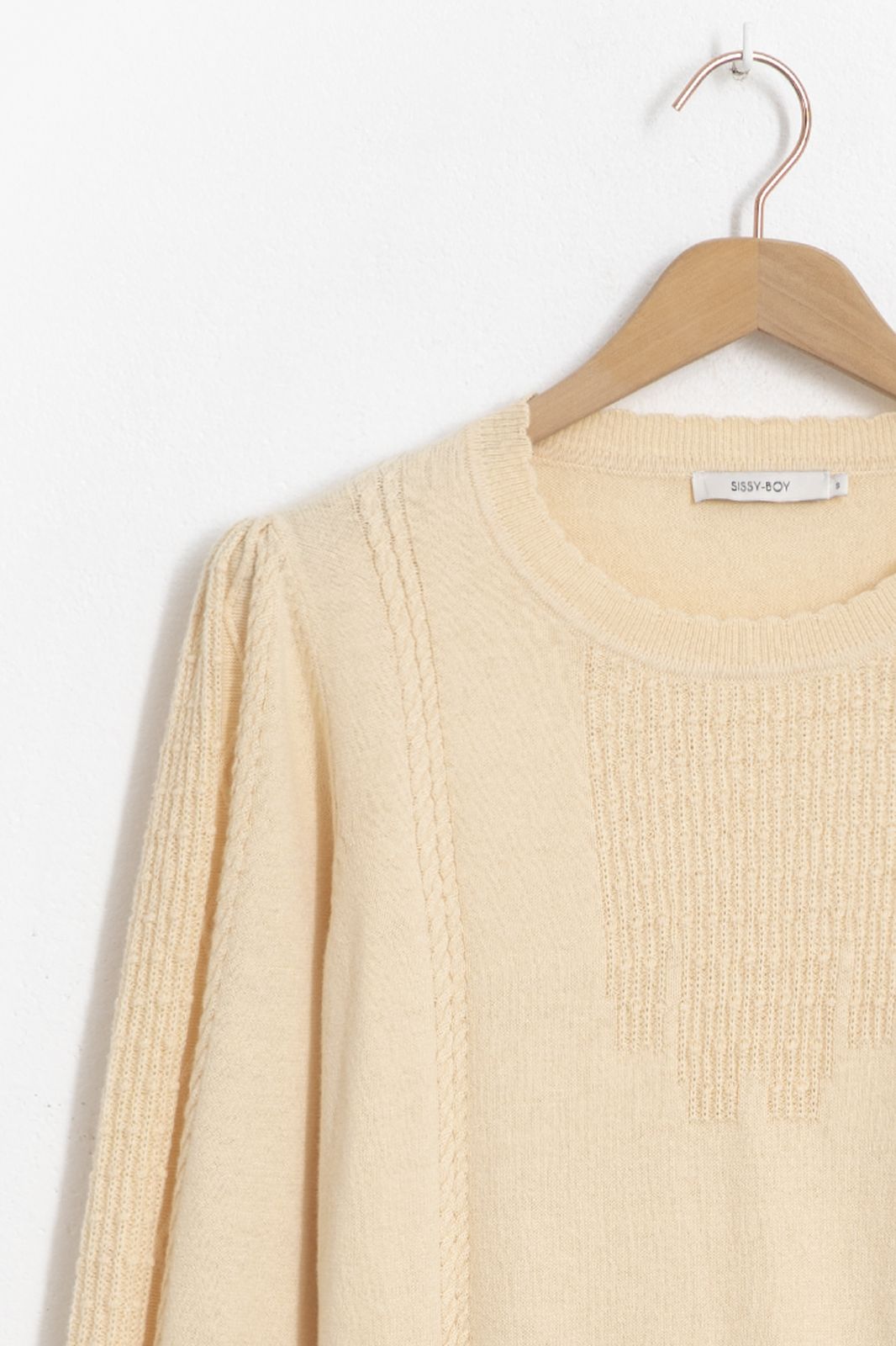 Ajour-Pullover mit Puffärmeln gelb