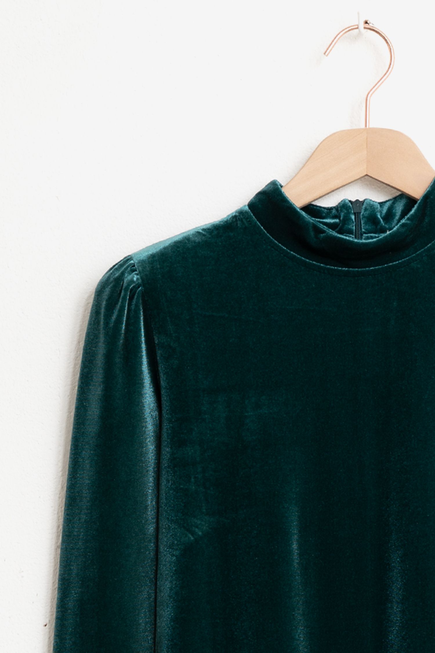 Samtkleid mit Stehkragen - dunkelgrün