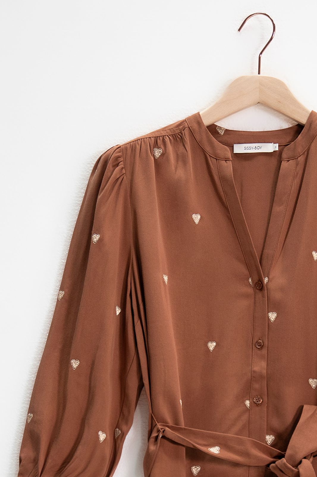 Hemdblusenkleid mit goldfarbenen Herzen - braun