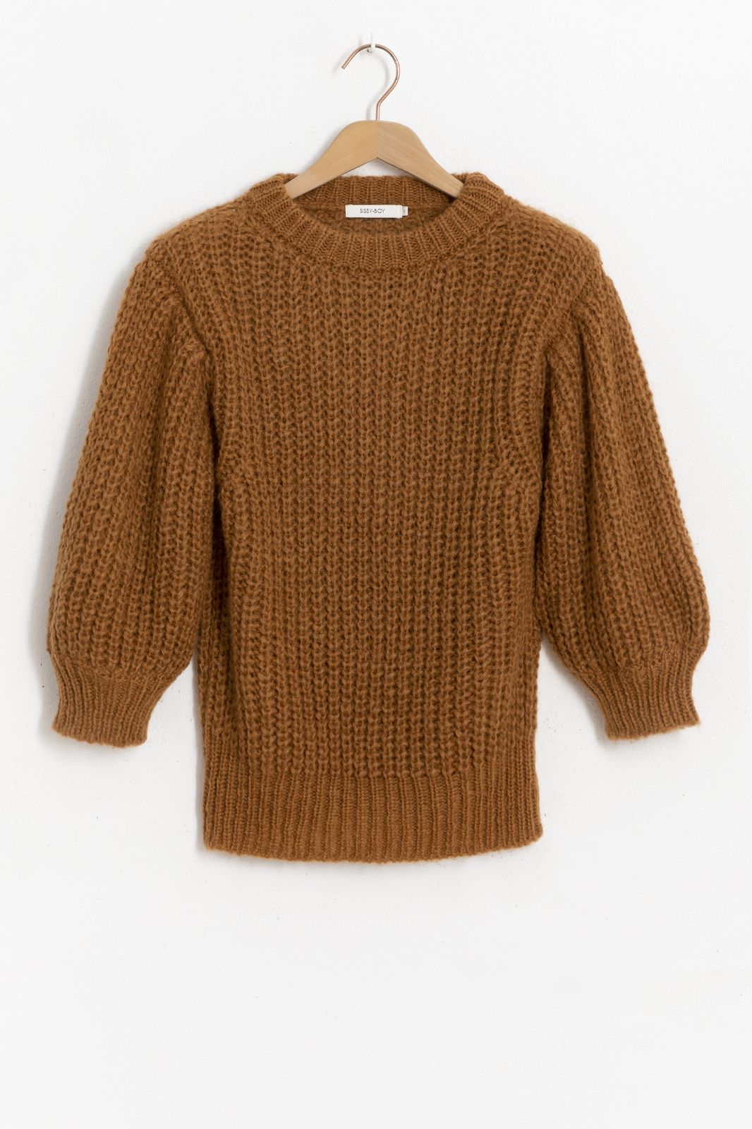 Strickpullover mit Puffärmeln - braun
