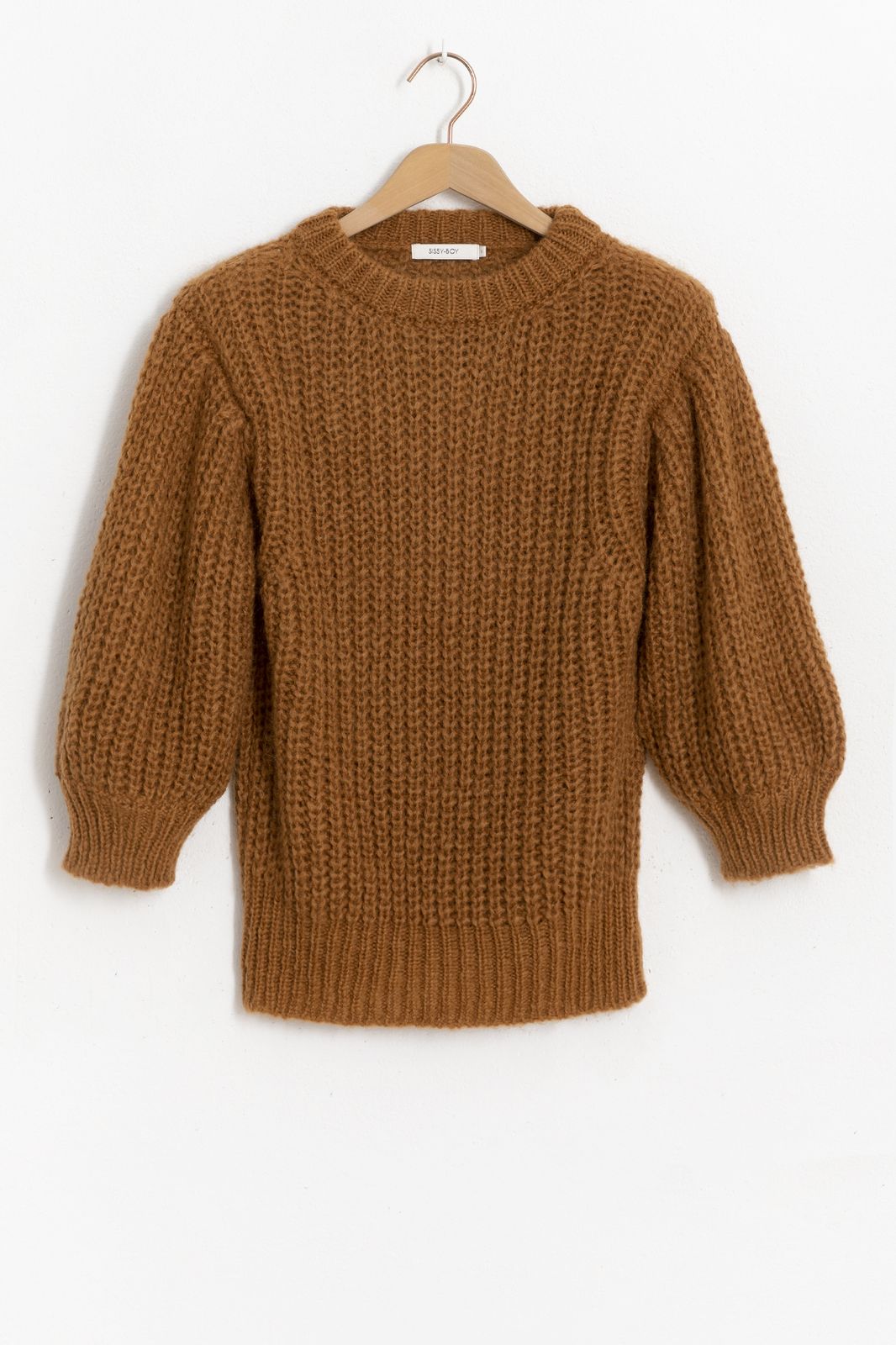 Bruine knit sweater met pofmouwen