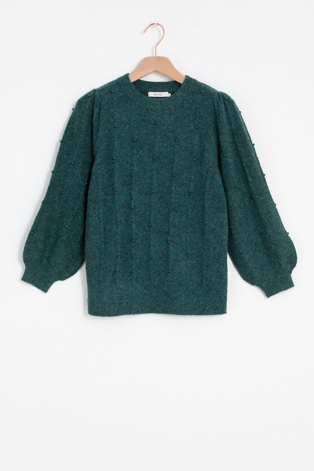 Pullover mit Perlen - dunkelgrün