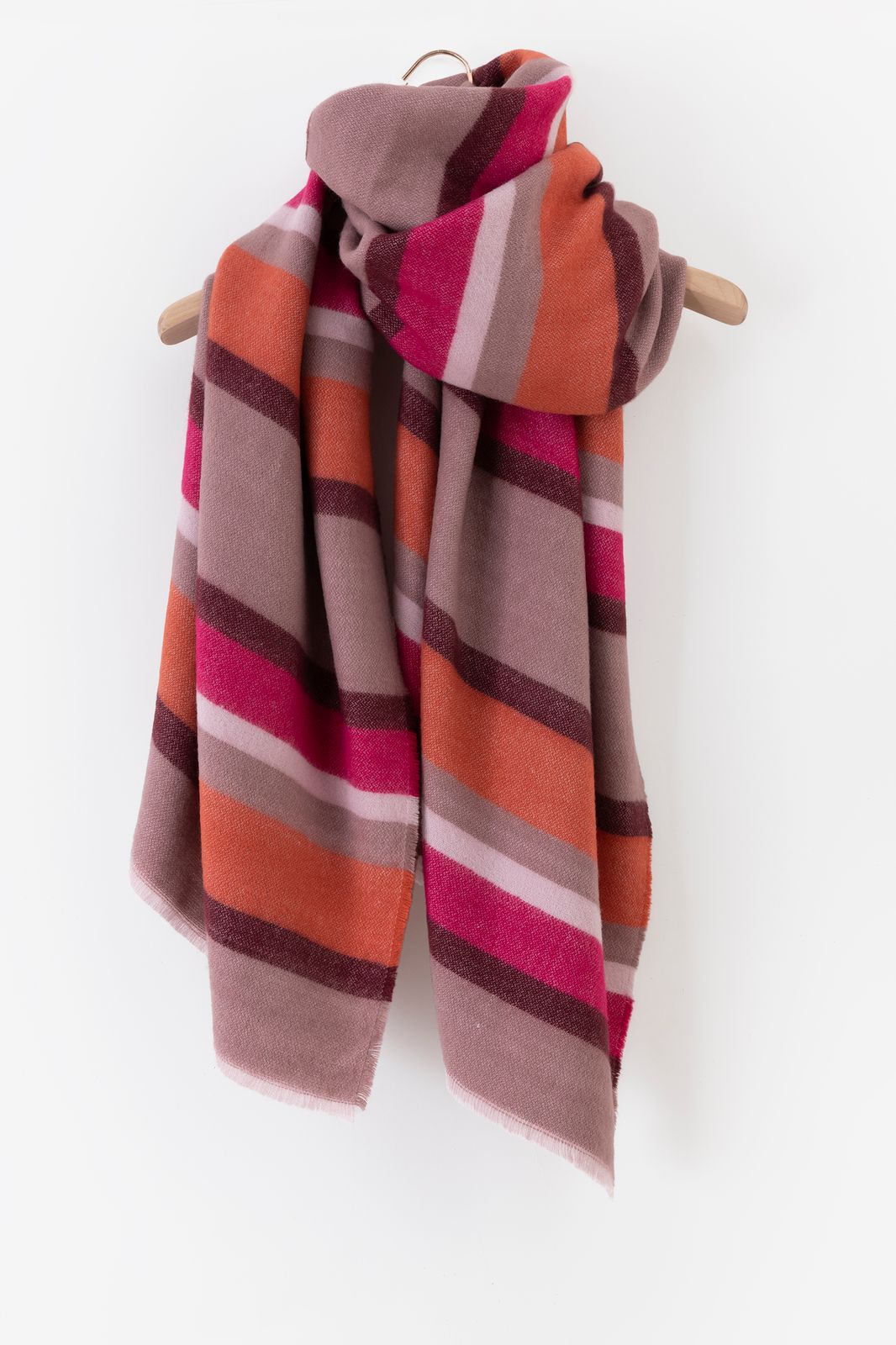 Roze colourblock sjaal met gestreept patroon
