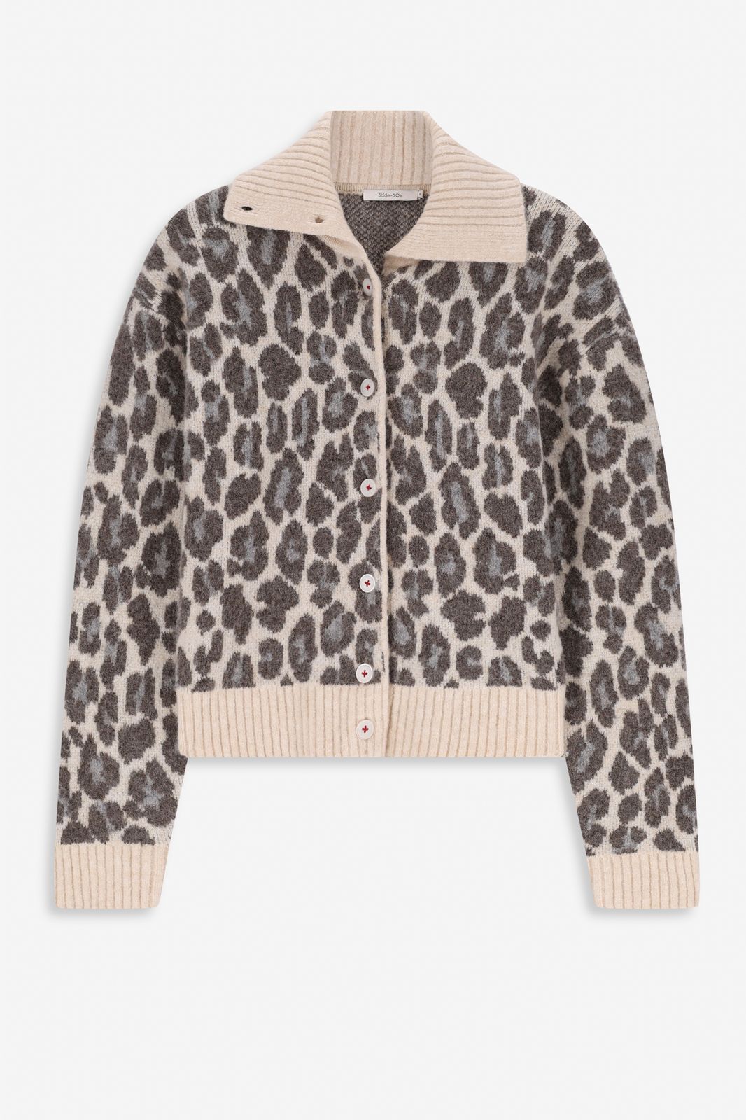 Strickjacke mit Leoprint - beige