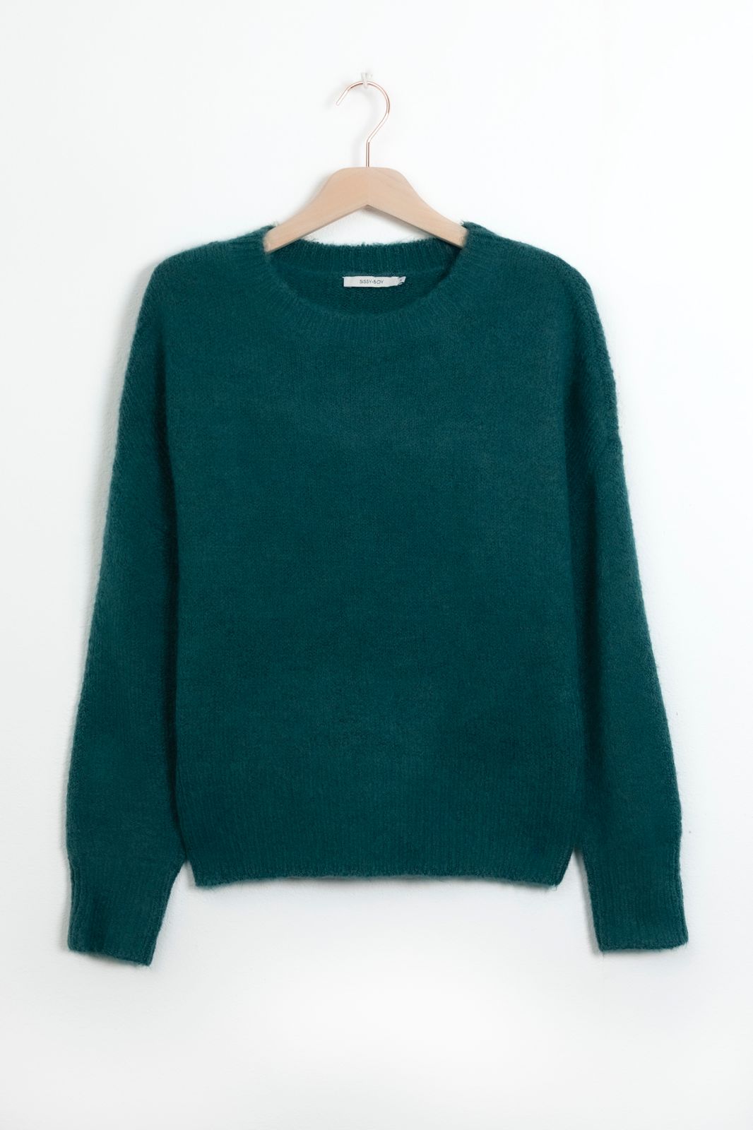 Pull tricoté avec manches chauve-souris - bleu vert