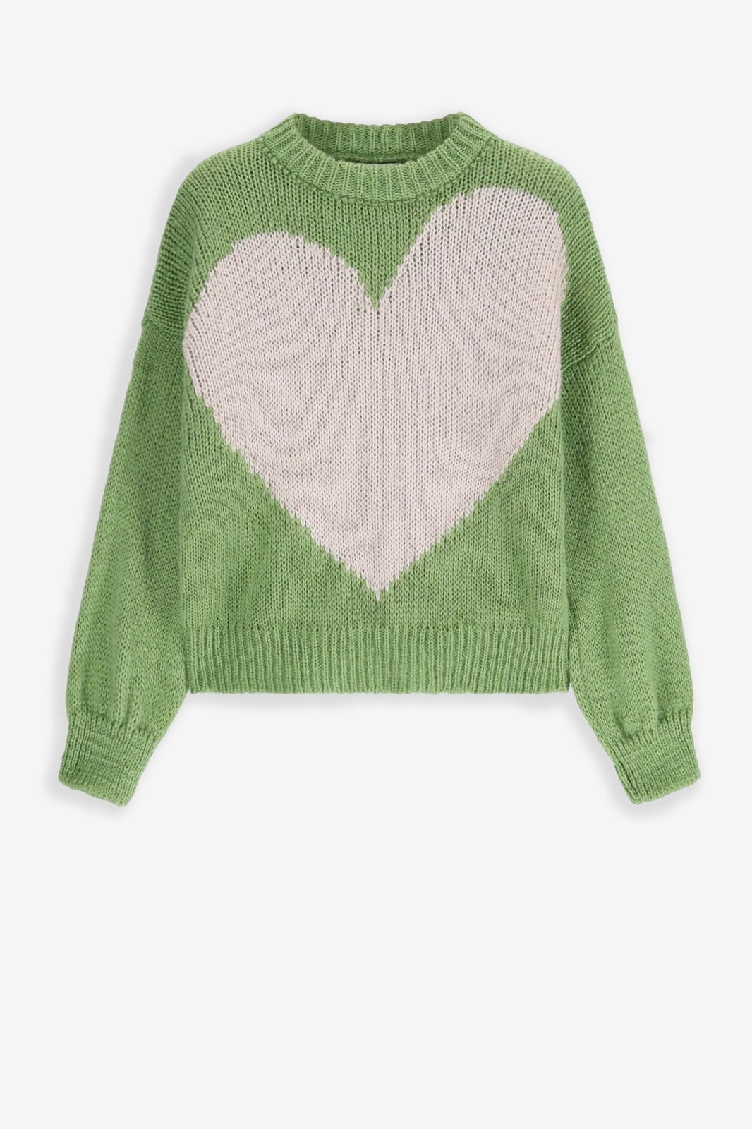 Pull tricoté avec cœurs - vert