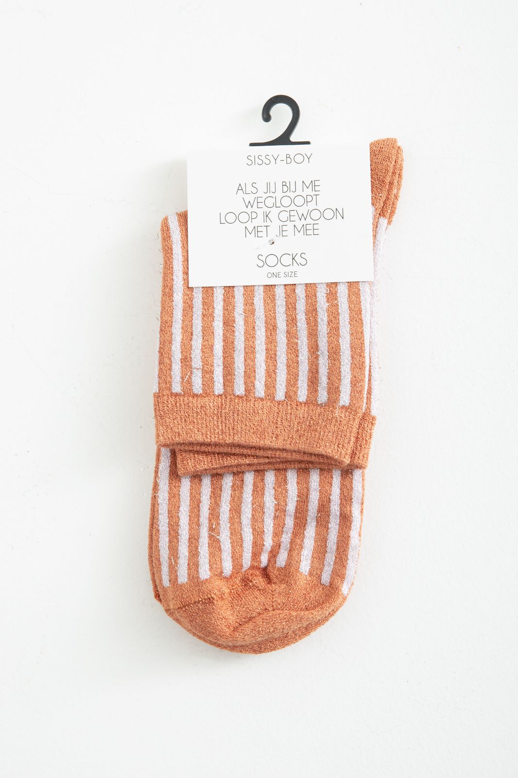 Oranje sokken met lurex strepen