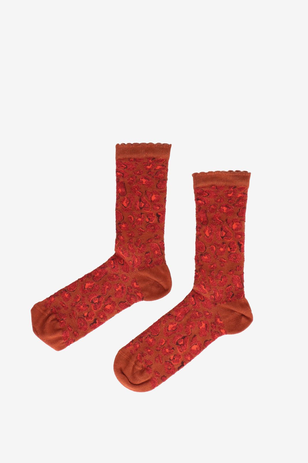 Lurex-Socken mit Animalprint - rot