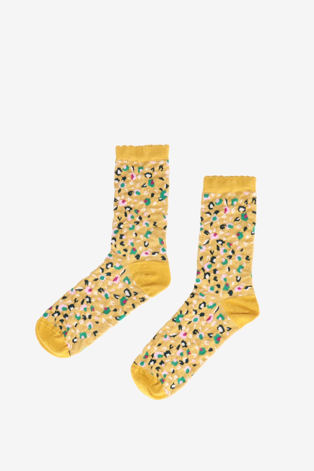 Lurex-Socken mit Blumenmuster - gelb