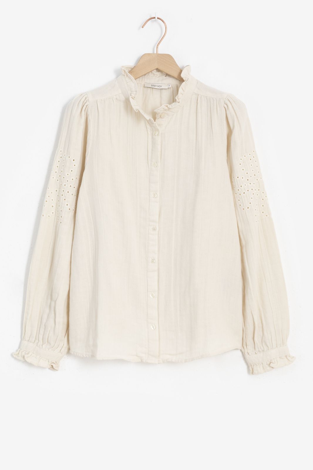Bluse mit Kleeblatt-Lochmuster - weiß
