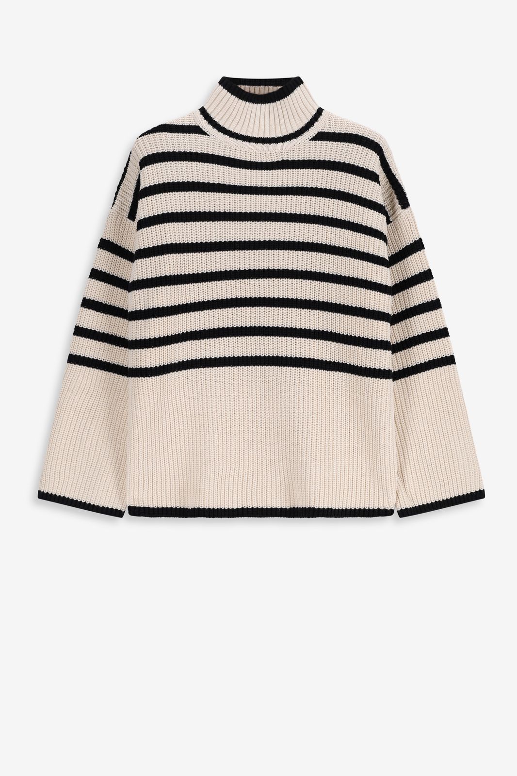 Gestreifter Oversize-Pullover - beige