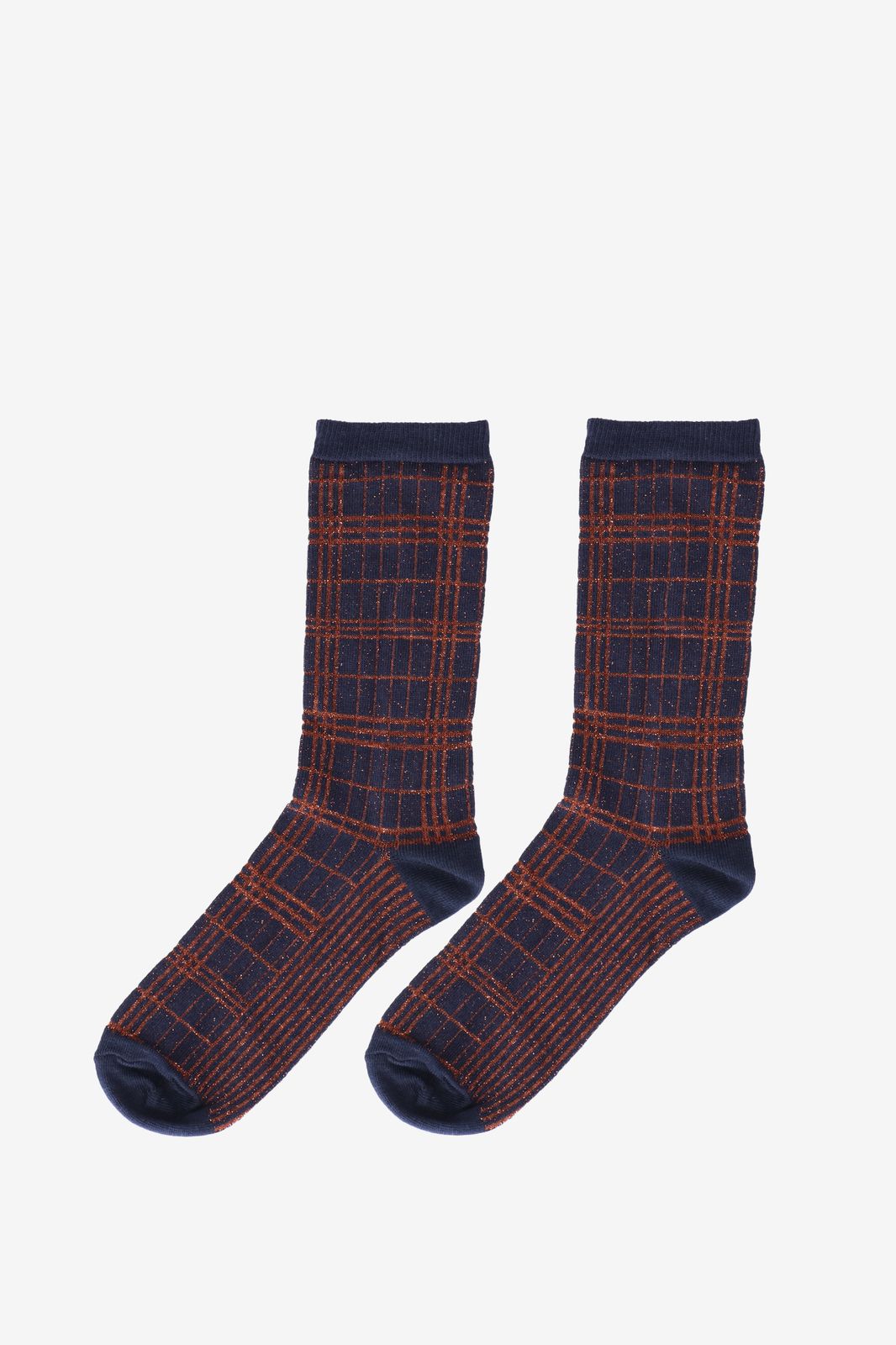 Lurex-Socken  mit rotem Karomuster - blau