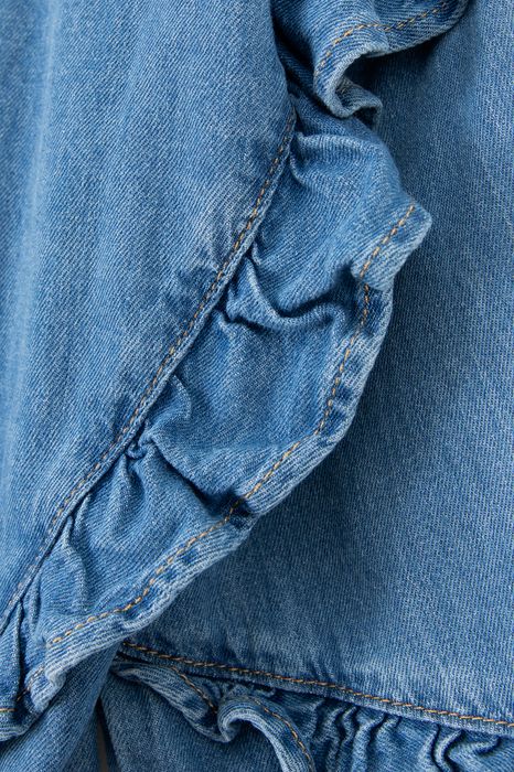 Oversize-Jeansbluse mit Rüschen-Details