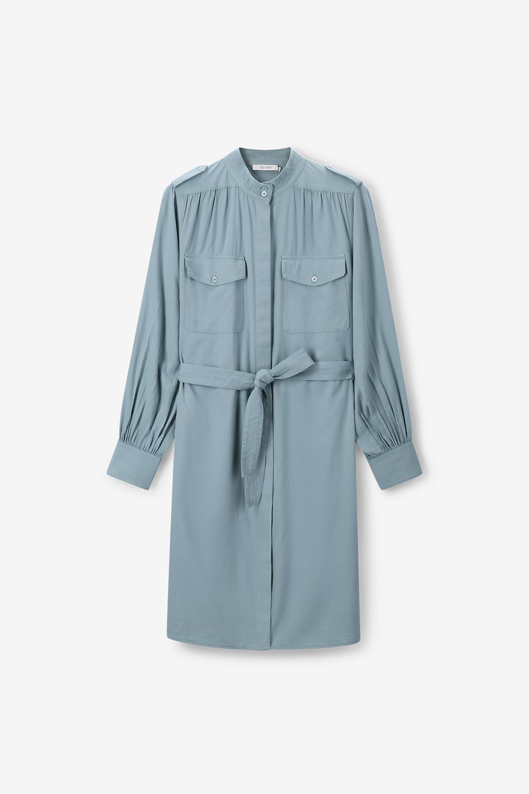 Midi-Kleid mit Taillenband - hellblau