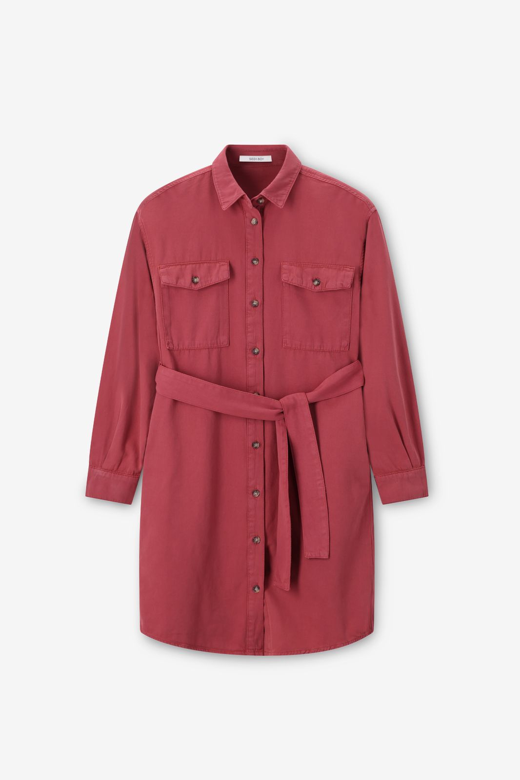 Midi-Kleid mit Gürtel - dunkelrot