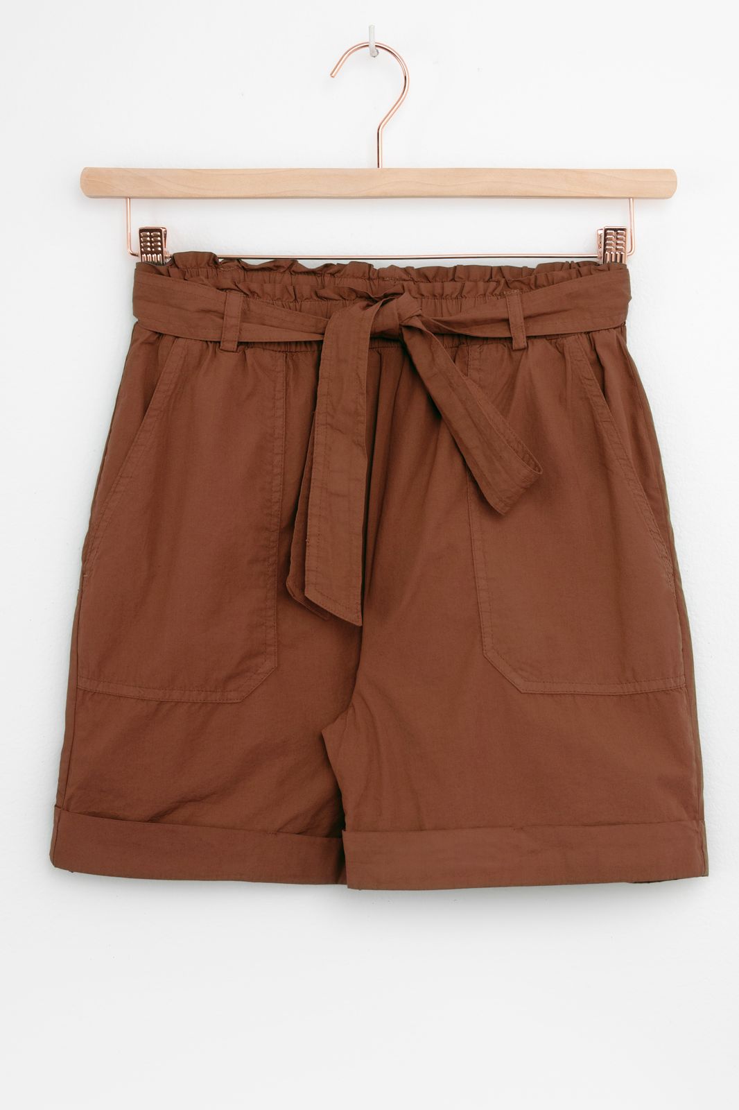 High Waist-Shorts aus Popeline - braun