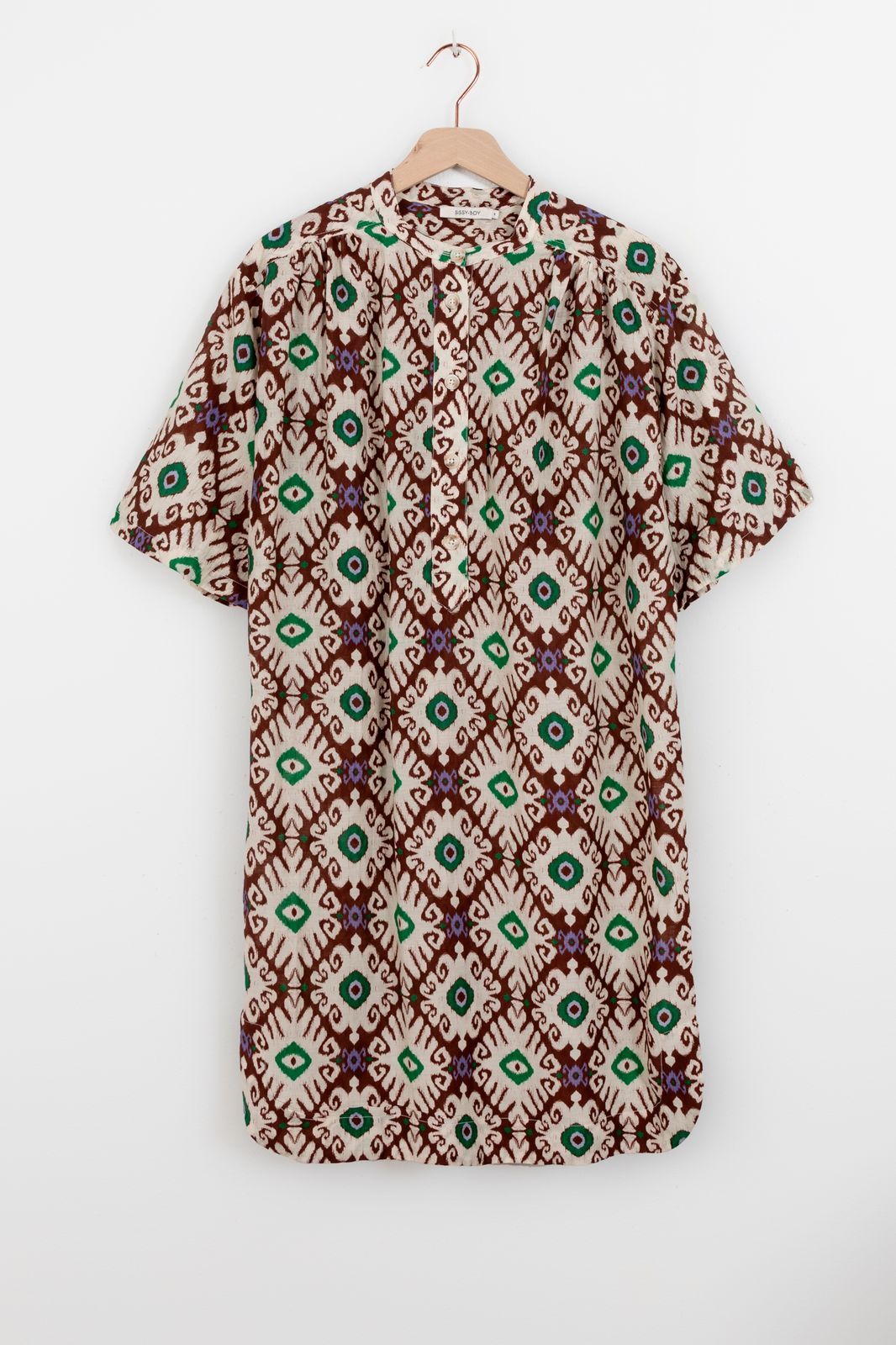 Midi-Kleid mit Ikatmuster - dunkelbraun