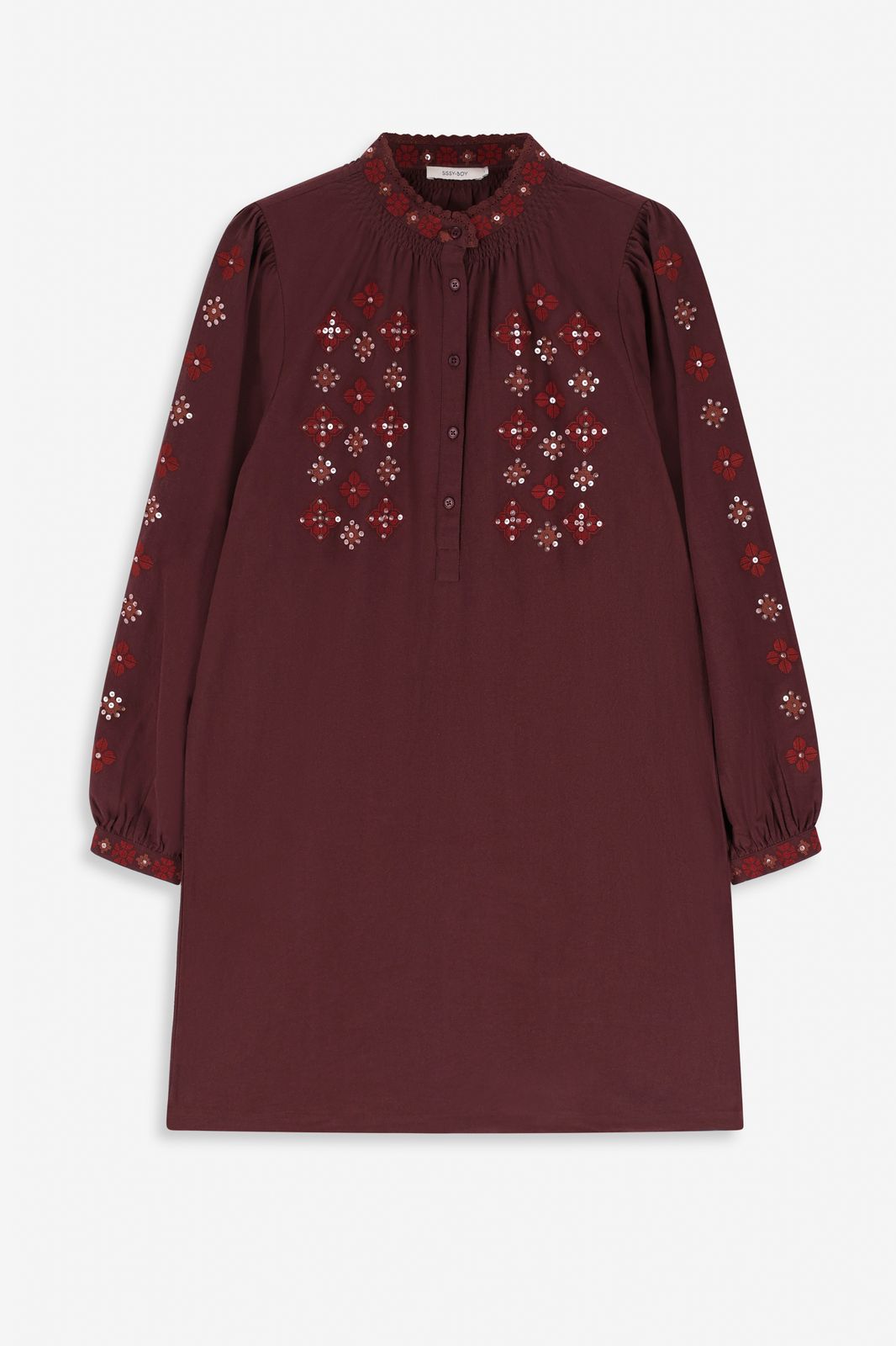 Midi-Kleid mit Stickerei - dunkelbraun