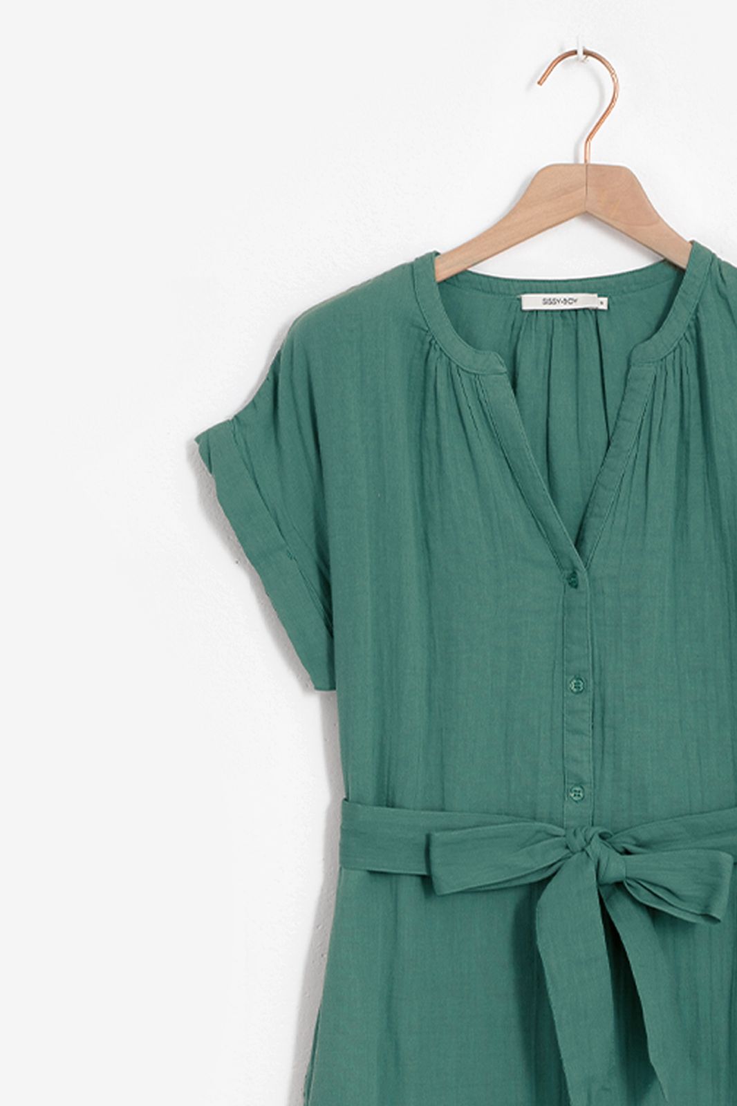 Hemdblusenkleid mit Taillenband - grün