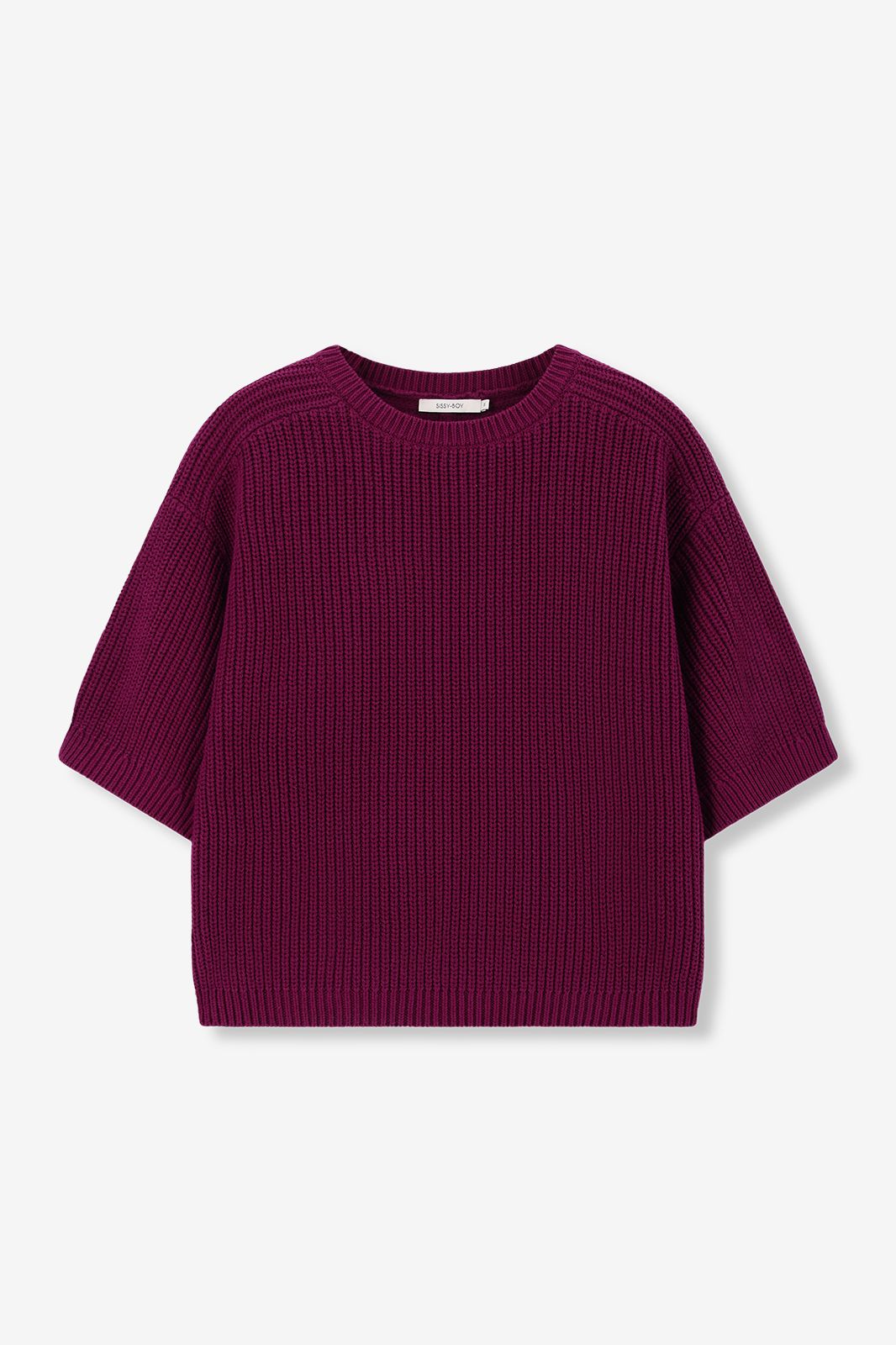Strickpullover mit kurzem Arm - dunkellila