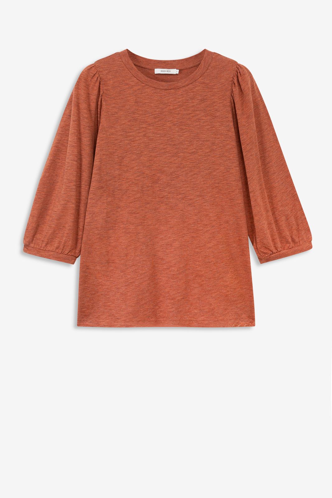 Orangefarbenes T-Shirt mit plissierten Ärmeln