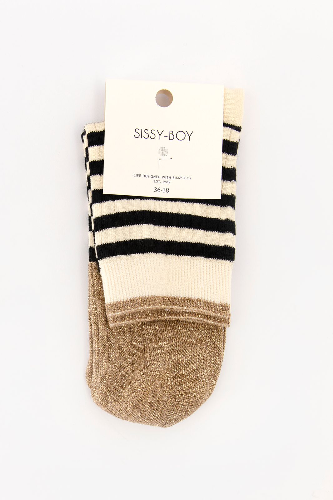 Gestreifte Socken mit Lurex-Details - schwarz/creme