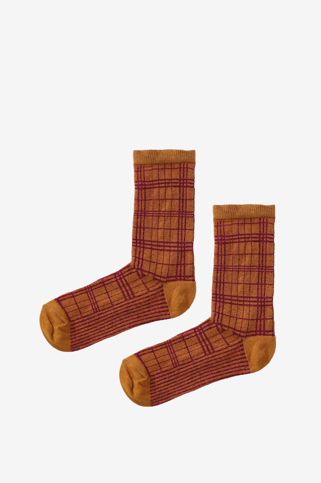 Lurex-Socken mit lila Karomuster - orange