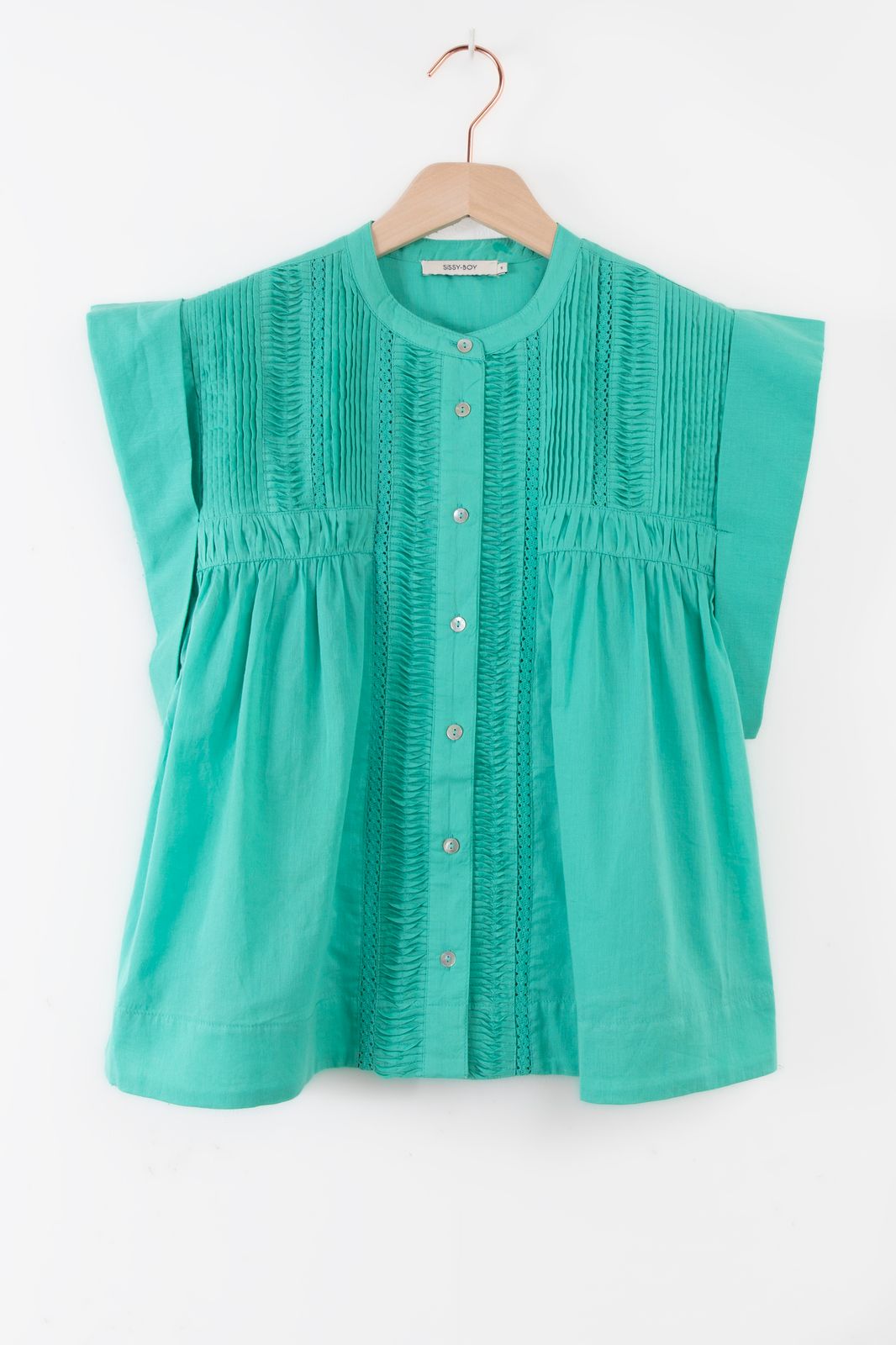 Ärmellose Bluse mit Biesen - türkis