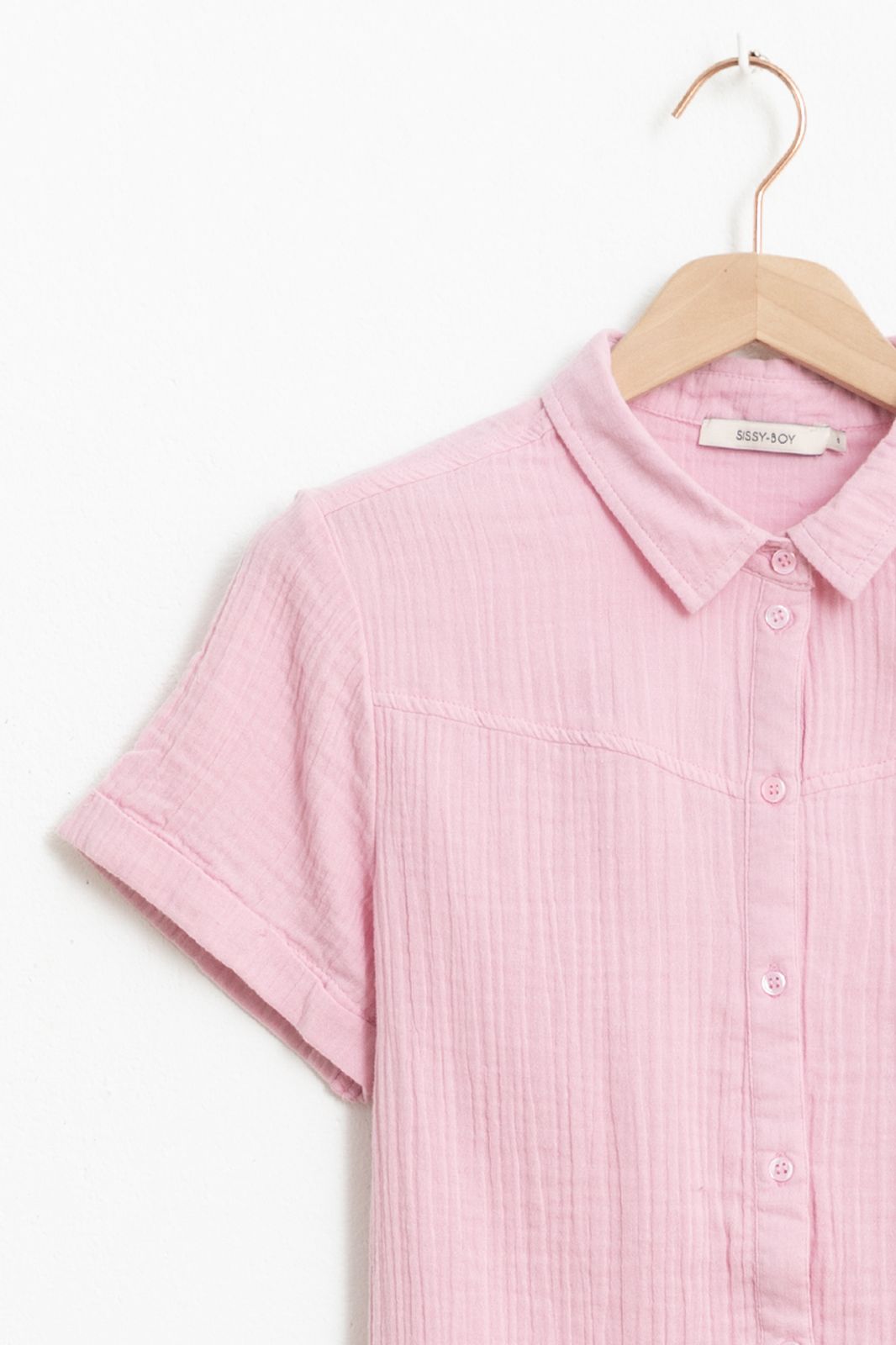 Musselin-Bluse mit kurzen Ärmeln - rosa