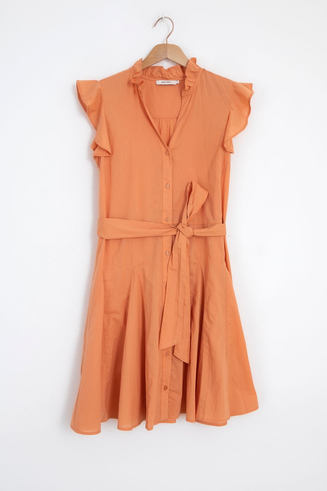 Kurzes Kleid mit Volants - orange