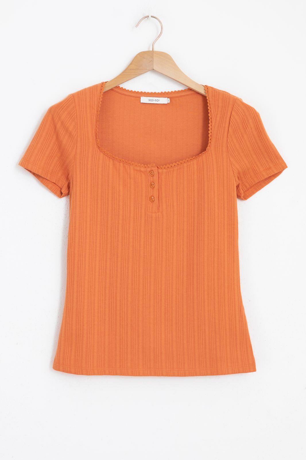 Jersey-Shirt mit Rippmuster - orange