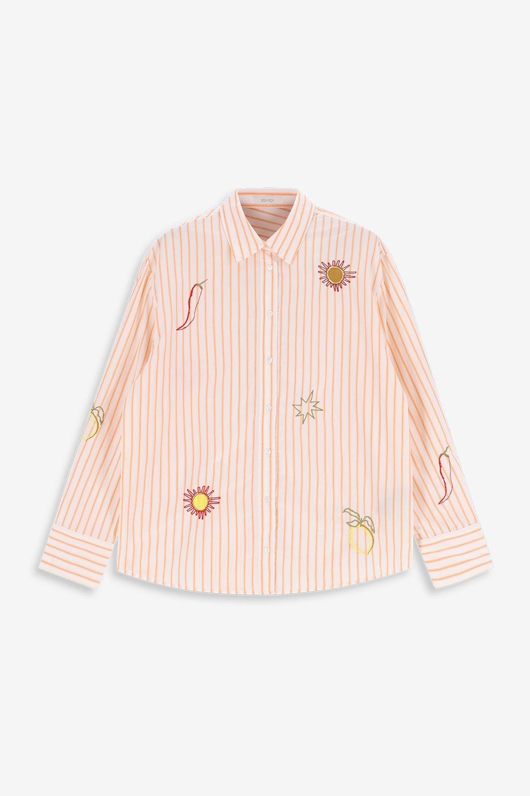 Gestreifte Bluse mit Stickerei - orange/weiß