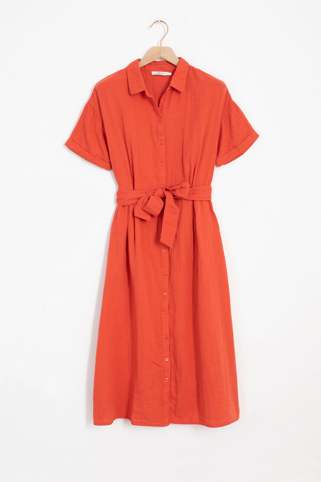 Musselin-Kleid mit Taillenband - rot