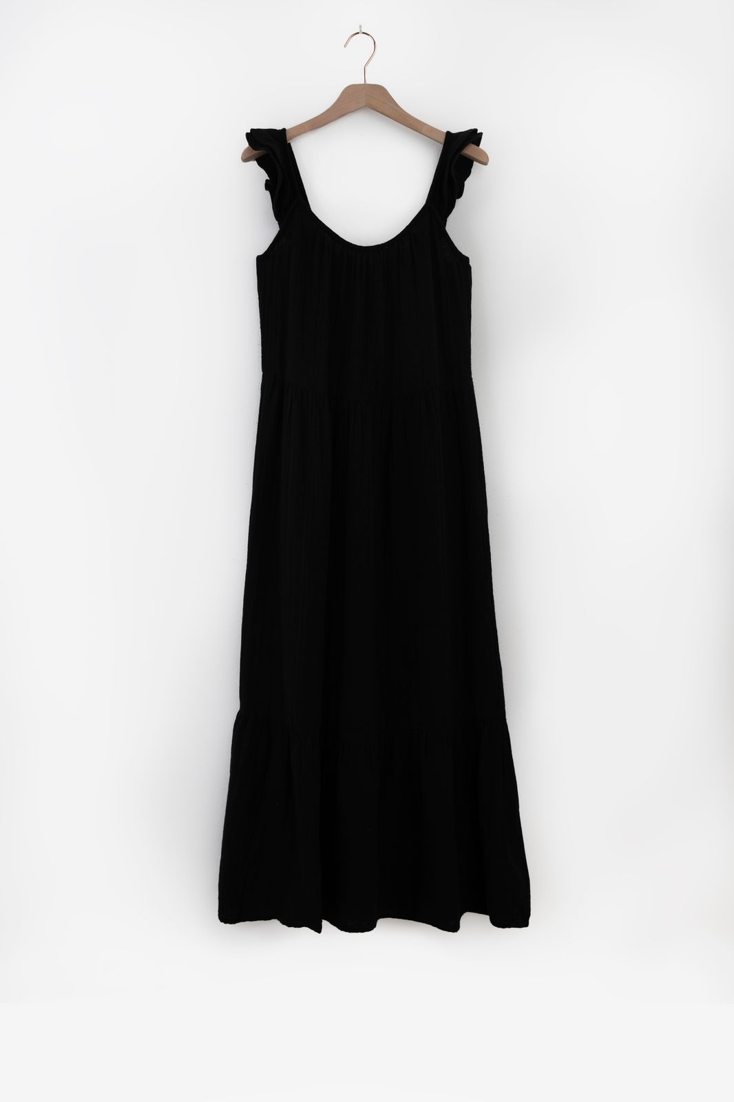 Maxi-Kleid mit Volants - schwarz