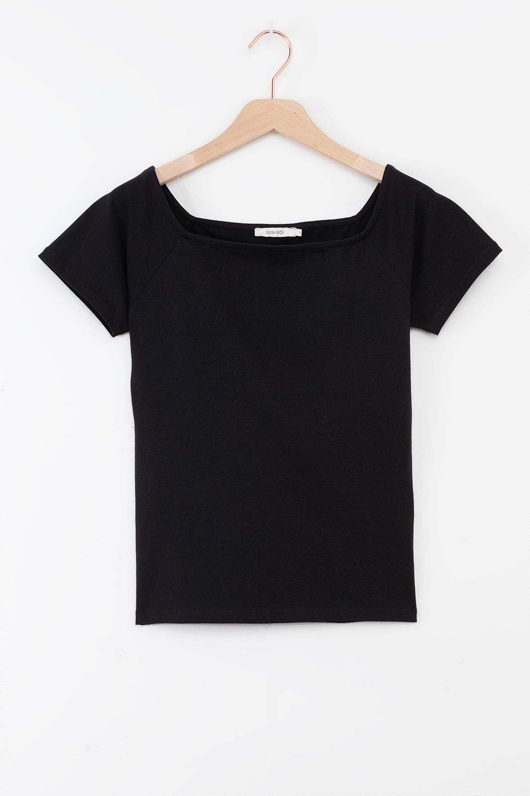 Shirt mit eckigem Ausschnitt - schwarz