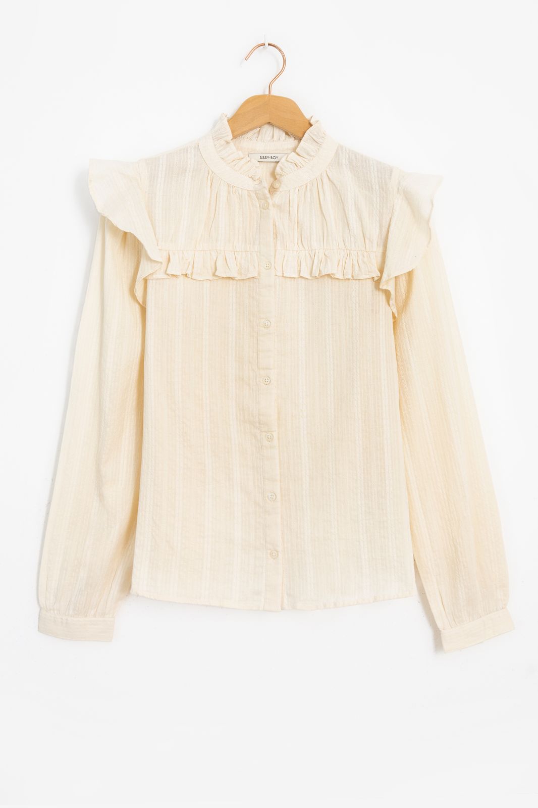 Jacquard-Bluse mit Rüschen - weiß