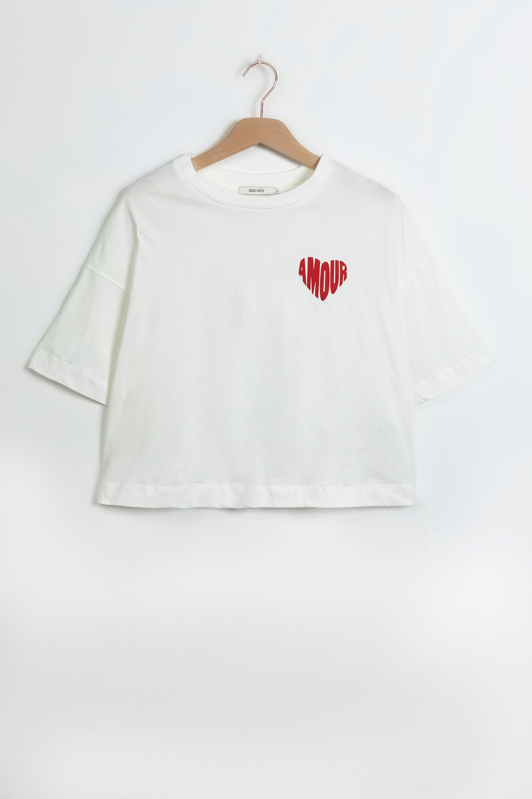 Cropped Shirt mit Herz - weiß