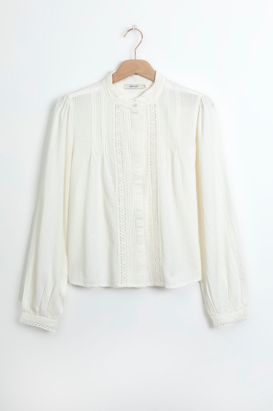 Cropped-Bluse mit Spitze und Biesen - weiß