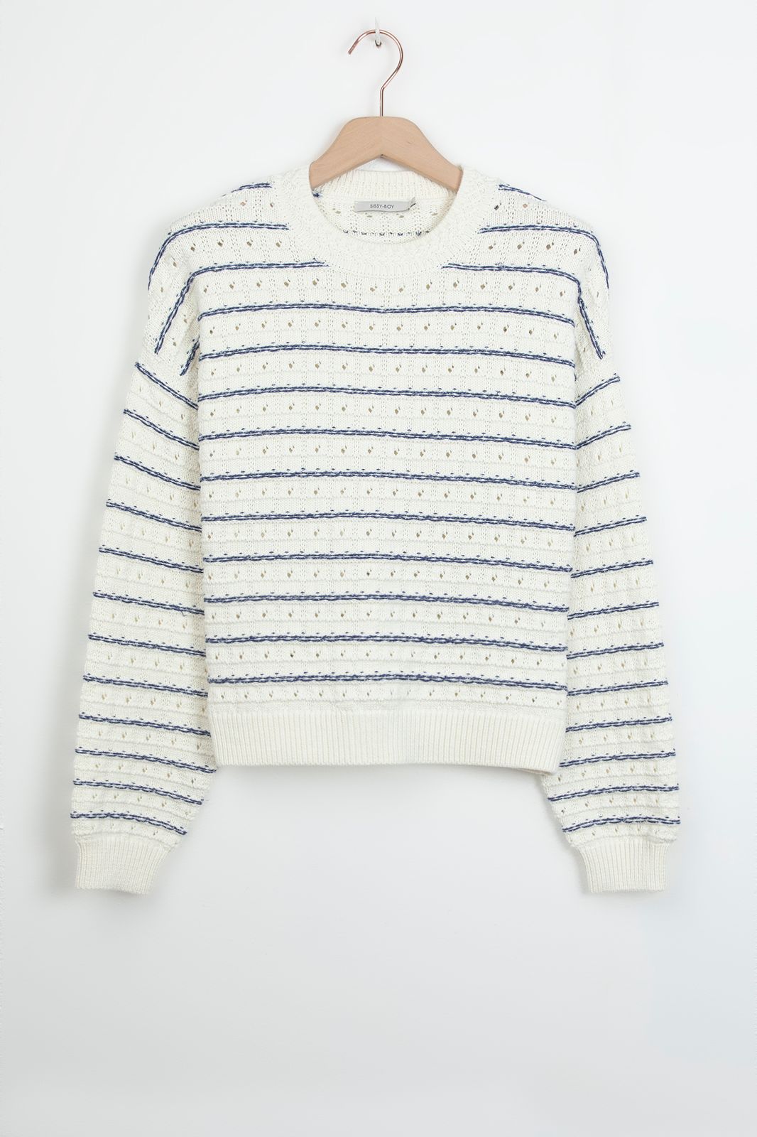 Pullover mit dunkelblauen Streifen - weiß