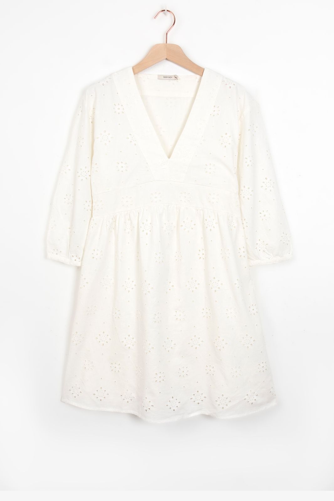 A-Linien-Kleid mit Anglaise-Stickerei - weiß
