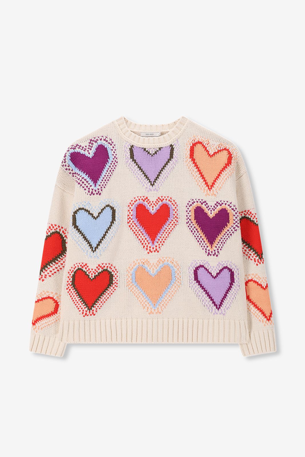 Jacquard-Pullover mit Herzmuster - weiß