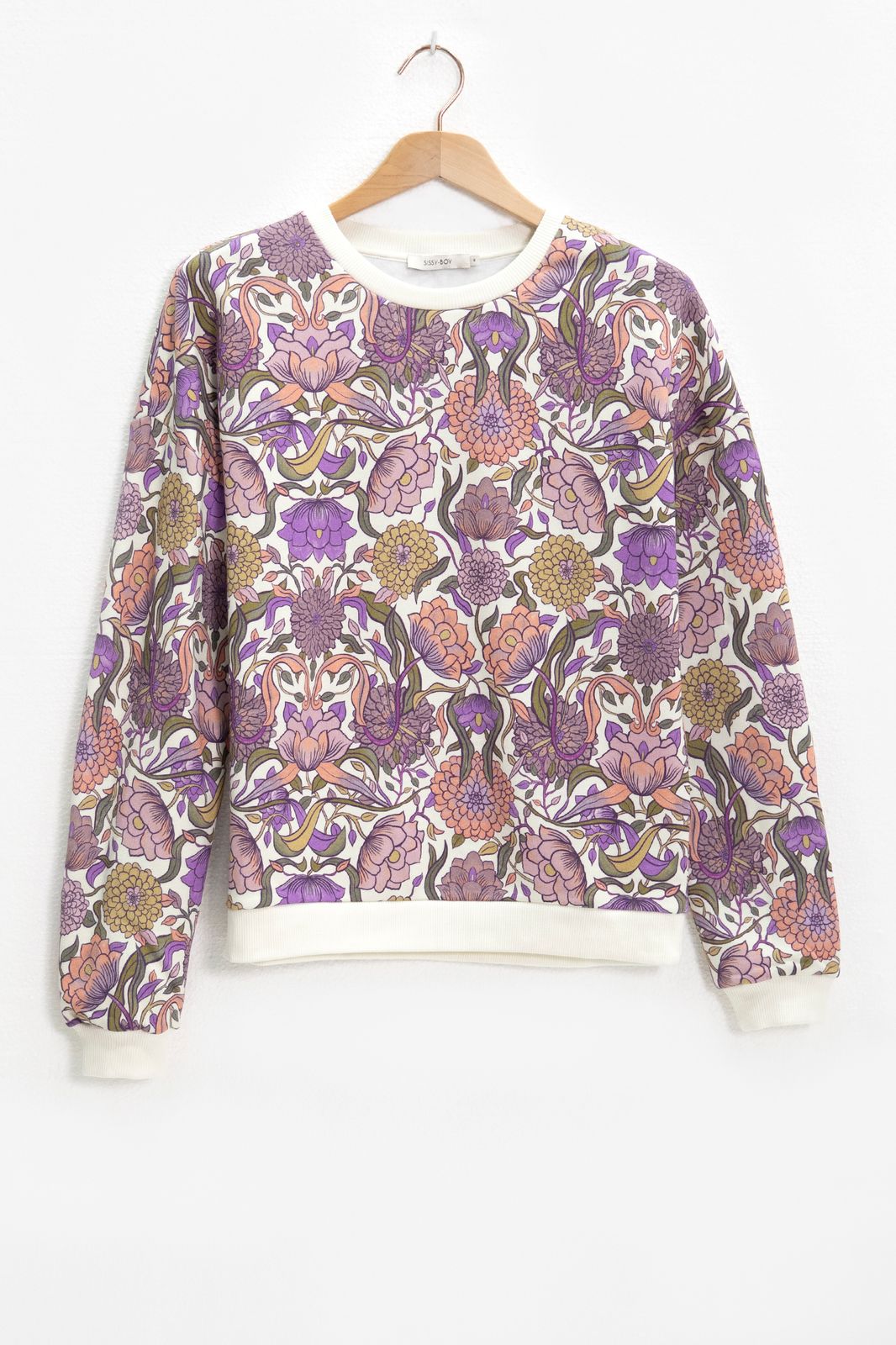 Sweater met paarse bloemenprint